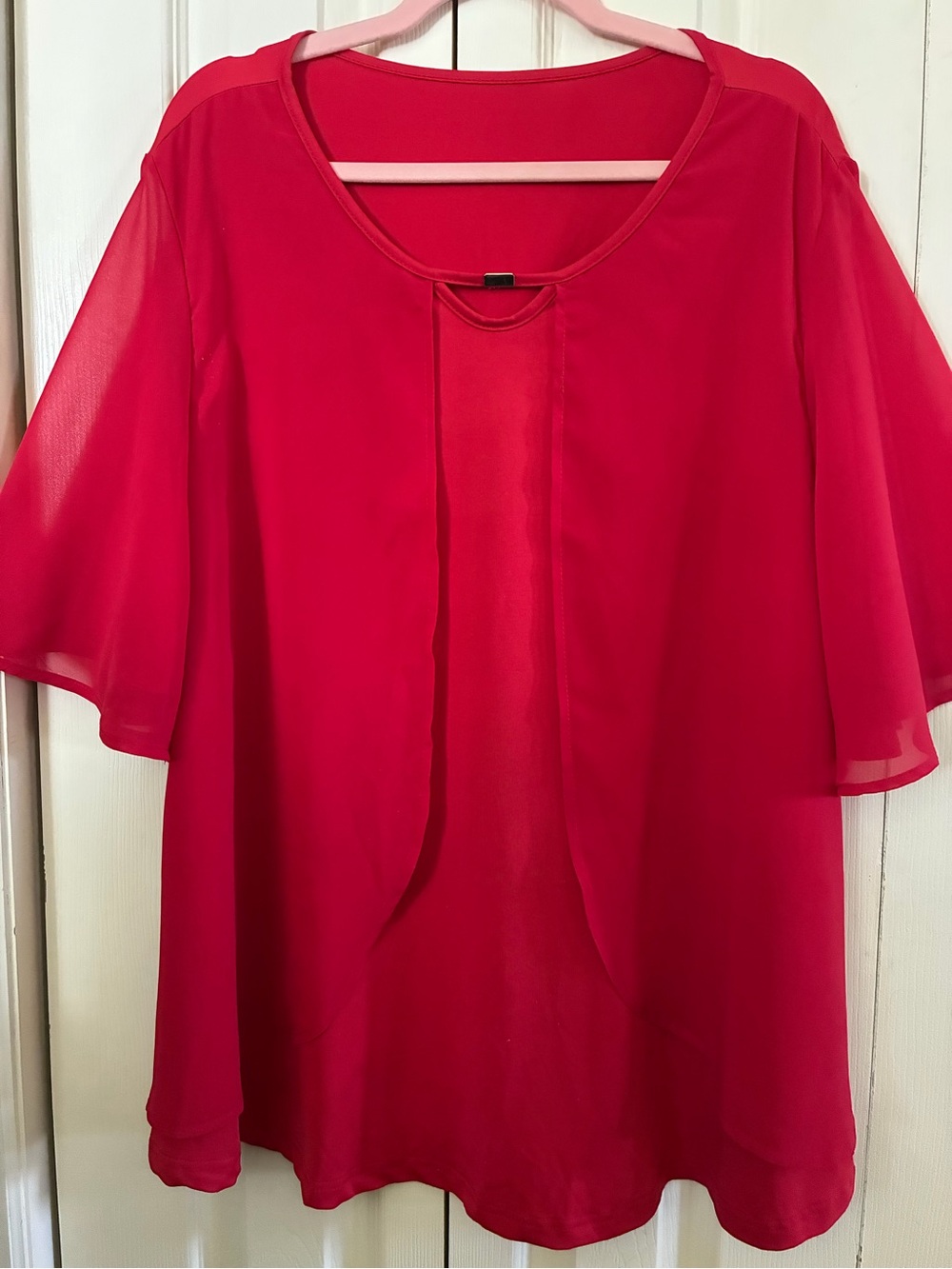 Women's Red Chiffon Tunic Top with Overlay